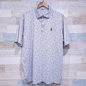 PETER MILLAR Summer Comfort Golf Polo White Blue Snow Mountain Mens Large